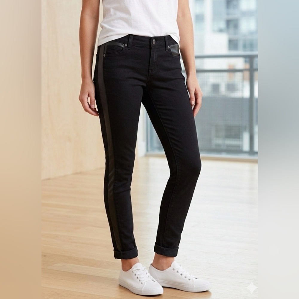 Free Culture Black Skinny Jeans with Faux Leather Inserts.